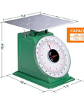 Green heavy duty 22 lbs mechanical portion control kitchen and food scale with industrial dial and stainless steel platform.