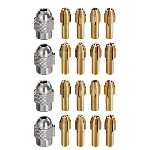 Replacement Collets And Nut Set For Rotary Tools Eight Copper Slotted Collets And Two Silver Collets displayed linearly