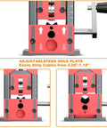 Go-To Manual Wire Stripper Machine For 0.06 To 1.18 Inch Wires, close-up of adjustable feed hole plate with hand crank.