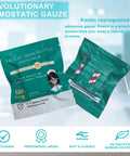 Front view of two teal Kaolin hemostatic gauze bandage packets, 3x12.5 inches, first aid