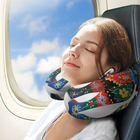 U Shaped Travel Neck Pillow For Long Haul Flights, Super Comfy Ergonomic Head And Neck Support, Contoured Sides Prevent Slumping