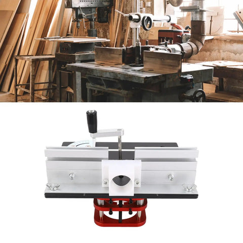 Dead Solid Manual Router Table Base With 51mm Lift Stroke For Woodworking Precise Height Adjustment Fits 64 To 66mm Motors on workshop table.