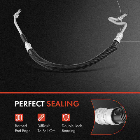 Power Steering Pressure Line Hose Assembly Fits GMC Yukon Yukon XL 1500 2500 Suburban Silverado Cadillac Hummer With O Ring Pump To Hydraulic Brake Booster featuring barbed end edge and double lock beading.