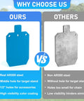 Comparison of blue AR500 torso silhouette steel target versus non-AR500 target for shooting, featuring details and benefits.