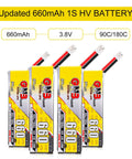 Crazy Light 660mAh 1S LiPo Battery Pack For Tiny FPV Drones Four Pack 3.8V LiHV 90C 180C with JST PH Connectors