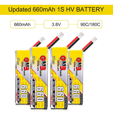 Crazy Light 660mAh 1S LiPo Battery Pack For Tiny FPV Drones Four Pack 3.8V LiHV 90C 180C with JST PH Connectors