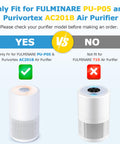 Comparison image of air purifiers showing compatibility with 3-In-1 Replacement Filter For FULMINARE PU-P05 And Purivortex AC201B.