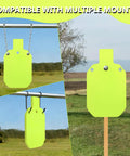 Neon Yellow 12 By 20 Inch Steel Gong Target For Pistol And Rifle Training displayed with multiple mounting options