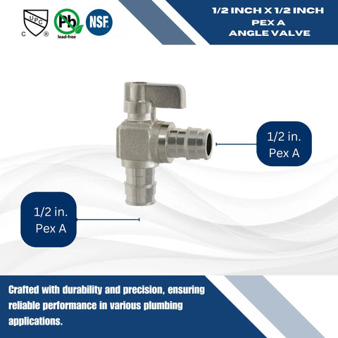 Ten Pack PEX A Expansion F1960 Half Inch Angle Valve Kit, PEX A Angle Ball Valve, Full Port Brass, Compatible With All PEX Tubing, 400 PSI