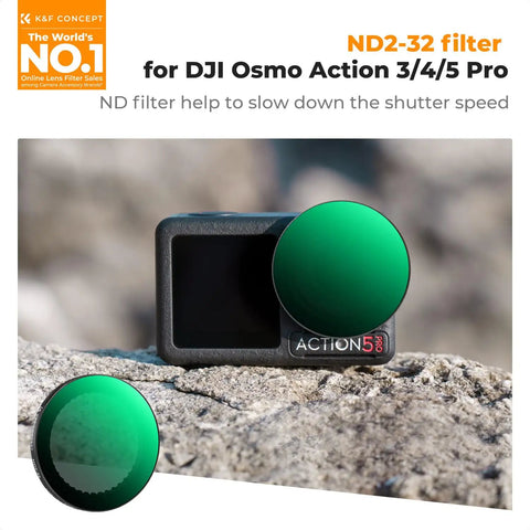 Variable ND2-32 Filter For DJI Osmo Action Series with push-in fit HD multi-coated neutral density glass on rocky surface