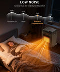 18000 BTU Propane Heater for indoor and outdoor use warming a person sleeping in a bed, illustrating low noise operation.