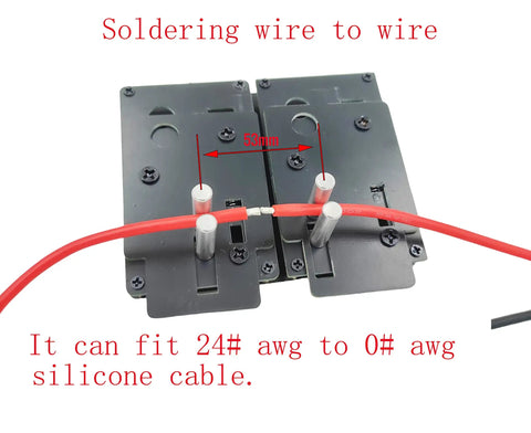 Gnarly Rc Connector Soldering Jig For Xt90 Xt60 Ec5 T Plug And Silicone Wires Smooth Wire Clamping Station For Lipo Battery Builds And Rc Rig Mods wire clamped for soldering with adjustment markings.