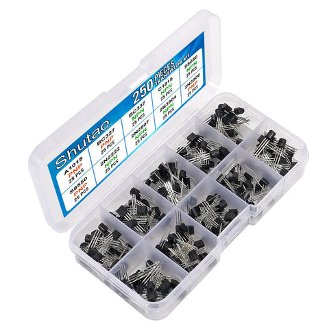 Dope 250 Pack Transistor Assortment Kit With 10 Values A1015 BC327 BC337 C1815 S8050 S8550 2N2222 2N2907 2N3904 2N3906