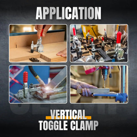 Built Heavy Duty 4 Pack Toggle Clamps Kicking Out 500 Lbs Quick Release Vertical Grip use in woodwork and welding applications.
