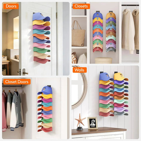 No Sweat Wall Mounted Hat Organizer Featuring Twenty Smooth Elastic Clamps For Baseball Cap Storage Keeps Your Collection Looking Crisp And Organized Without Claiming Counter Space