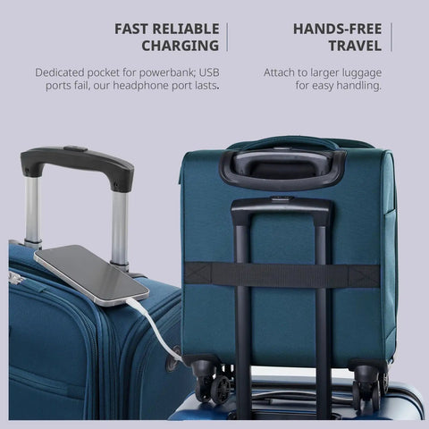 Underseat Carry On Luggage With Wheels Lightweight Softside Travel Bag 14.5 Inch Spinner Suitcase for Men and Women in Nautical Blue