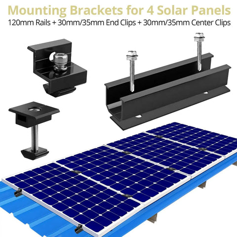 Aluminum Solar Panel Mounting Kit For 4 Panels With Four Point Seven Two Inch Rails And All End Clamps Center Clamps Wrench