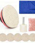 Car Glass Scratch Remover Kit with 100g Cerium Oxide Powder, polish pads, wool wheel, and microfiber cloth
