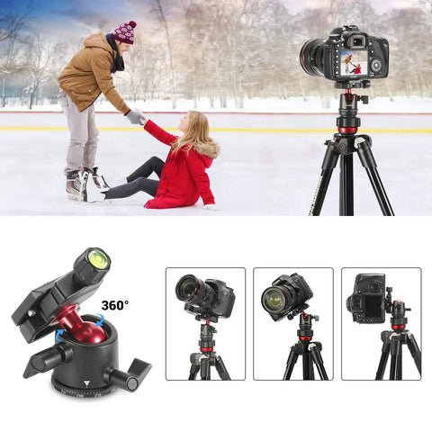 All Purpose Mini Ball Head For Tripods And Monopods 360 Degree Panoramic Rotation With One Quarter To Three Eighths Screw Adapter