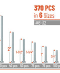 370 Piece Size 6 32 Flat Head Phillips Machine Screws Set Zinc Plated, sizes and quantities shown on chart