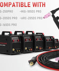 Lift TIG Torch WP-17V 150 Amp 13 Ft Air Cooled TIG Welding Torch shown with compatible YESWELDER MIG machines