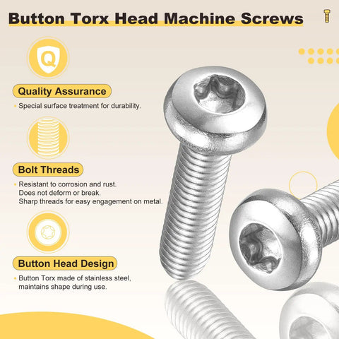 M6 30mm Pan Head Torx Security Screws 10 Pack Silver Fasteners Furniture Bed Frames Shelves Cabinets Anti Strip Design