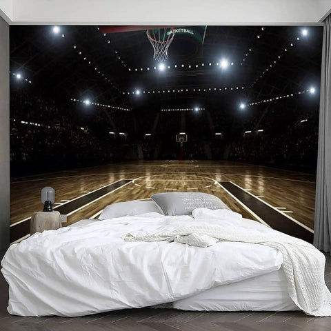 Dope Basketball Peel And Stick Wallpaper For Living Room And Bedroom Self Adhesive Removable Wall Mural Poster Sticker Background Decor 100 Inches By 144 Inches Cut Into Six Panels Durable PVC Material showing a basketball court scene.