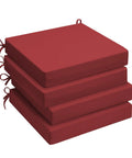 Stack of four wine color Outdoor Chair Cushions Set Of 4 With Ties All Weather Water Resistant High Density Foam Filling for patio