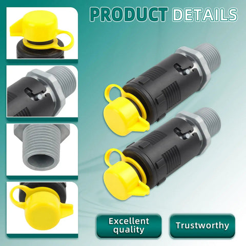 Oil Drain Valve For Lawn And Garden Equipment Fits AYP 181654 428287 Craftsman dual view with yellow cap and thread detail.