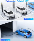 Heavy Duty J1772 Extension Cable 40Ft 50A Electric Vehicle Charging Cord in parking lot and private garage, showing versatile use.