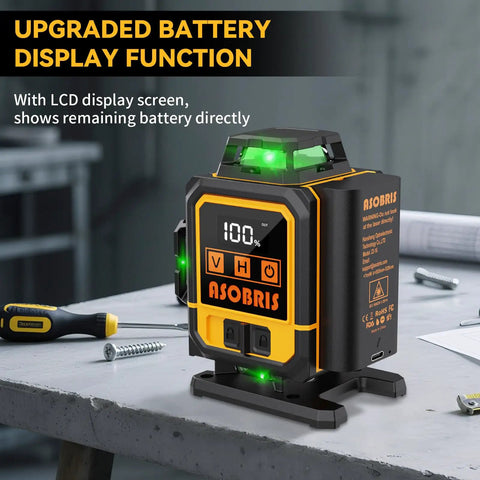 Ultra Precise 4x360 Degrees Self Leveling Laser Level Kit With Tripod, LCD touch screen, green cross line, on table