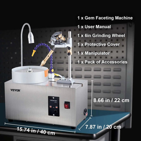 Gem Faceting Machine Pro Grade For Jewelry Making With stainless steel frame, 180W motor, and precise mechanical manipulator.