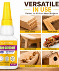 Heavy Duty Fast Setting Wood Glue For Furniture And Woodworking And Clear Water Resistant Adhesive With A Knockout Grip bottle with wood projects.