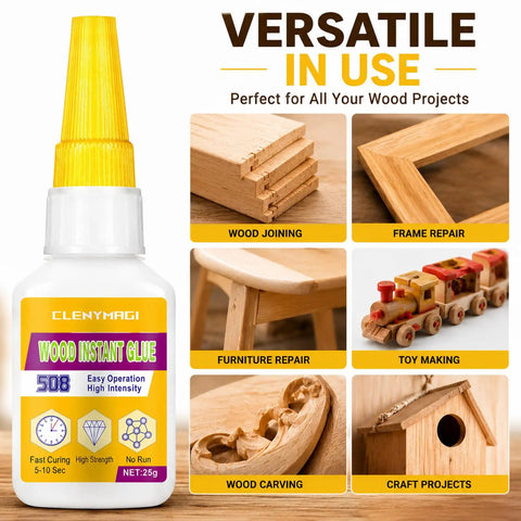 Heavy Duty Fast Setting Wood Glue For Furniture And Woodworking And Clear Water Resistant Adhesive With A Knockout Grip bottle with wood projects.