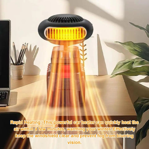 Portable Battery Car Heater Packed With A Massive 12000mAh Cell And Lightning Fast Heat, compact design on desktop.