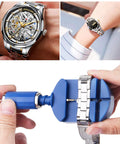 Pro Grade Watch Band Link Removal Tool Kit With 12 Replacement Pins And 3 Pin Punches And 1 Head Hammer For Easy Watch Bracelet Adjustment And Reliable Watch Repair On The Go