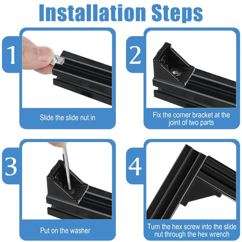 Installation steps for 30 Set 2020 Aluminum Extrusion Corner Bracket Kit With 60 T Slot Nuts And 60 M5 Screws And 60 Washers