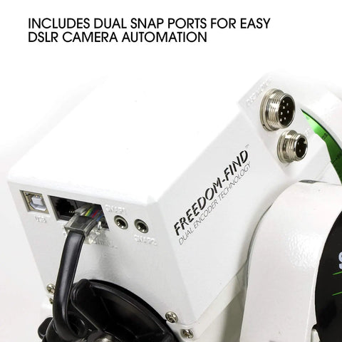 GoTo Telescope Mount With Dual OTA Capability And Belt Driven Steppers showing dual snap ports for DSLR automation