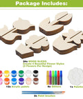 Unfinished Wood Flower Painting Kit With 12 3D Tulip Blooms, DIY Spring Craft Set includes wood slices, paints, and tools.