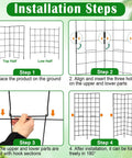 Installation steps for Foldable Two Panel Garden Trellis for Climbing Plants, showing setup process and folding mechanism.