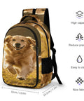 Happy Sprinting Golden Dog Print Unisex Backpack With Large Capacity Dope Design Built From Durable Polyester For School