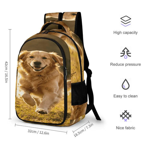 Happy Sprinting Golden Dog Print Unisex Backpack With Large Capacity Dope Design Built From Durable Polyester For School
