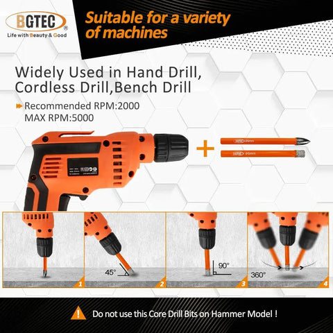 Image showing an orange hand drill with dry diamond drill bits suitable for various machines.