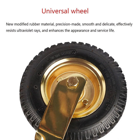 Heavy Duty 8 Inch Pneumatic Rubber Tires For Hotel Luggage Carts Smooth Rolling Brass Hub with gold plated finish and rubber tire.