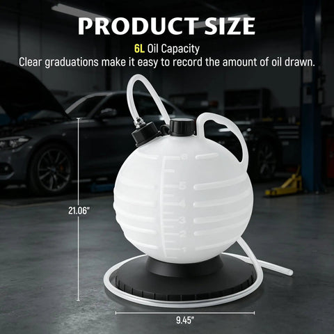 Shop Grade 6 Liter Manual Vacuum Oil Extractor Pump With Easy Read Scale And Kink Proof Tubing Plus Three Heavy Gauge Extensions For Total Hassle Free Fluid Pulling, showing 6L capacity and measurement markings.