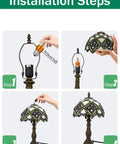 Installation steps for Irish Celtic Tiffany Style Stained Glass Table Lamp with 17500 Lumen Light, E26 Bulb Holder.