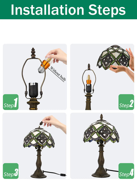 Installation steps for Irish Celtic Tiffany Style Stained Glass Table Lamp with 17500 Lumen Light, E26 Bulb Holder.
