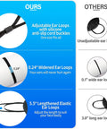 Comparison of adjustable ear loops on KN95 Face Mask 5 Ply Protection With 95 Percent Filtration For Daily Use Black 50 Pack