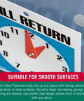 Thin Clear Fasteners, Low Profile 3/8 Inch Circles, 56 Count, Ideal For Home Or Office Organization shown holding a sign