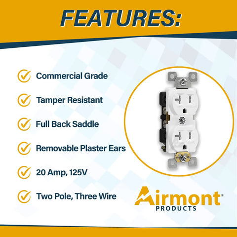 2x4 Inch Utility Electrical Box Kit With Duplex Receptacle Cover Tamper Resistant 20 Amp Outlet features overview